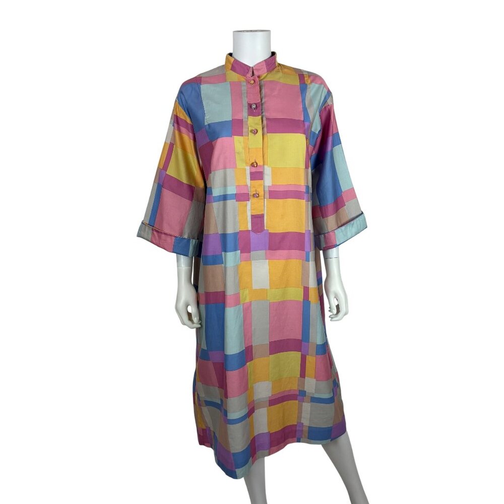 Vintage 70s Colorblock Dress Womens XL Pastel Artsy Forever Catherine Ogust - Picture 2 of 14